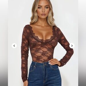Fashion Nova Brown Lace Bodysuit
